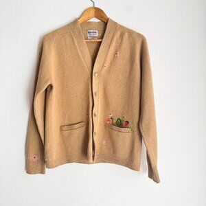 Vintage Harry Rosen by Alan Paine Lambswool Floral Embroidered Cardigan S